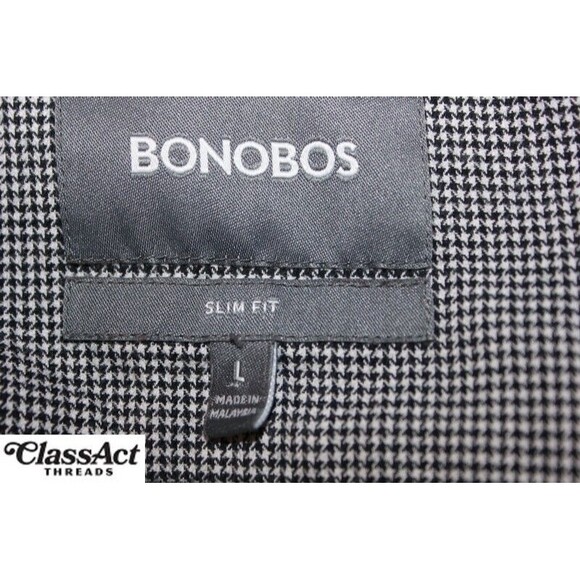 BONOBOS Shirt Long Sleeve Button Up Gray Houndstooth Slim Fit Sz L - Picture 7 of 7